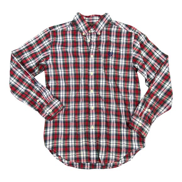 Chaps Shirt Boys Large Red Plaid Button Up Collard Long Sleeve Formal School‎ - Picture 1 of 8